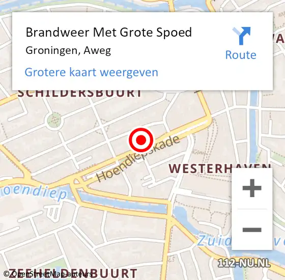 Locatie op kaart van de 112 melding: Brandweer Met Grote Spoed Naar Groningen, Aweg op 12 oktober 2024 23:15