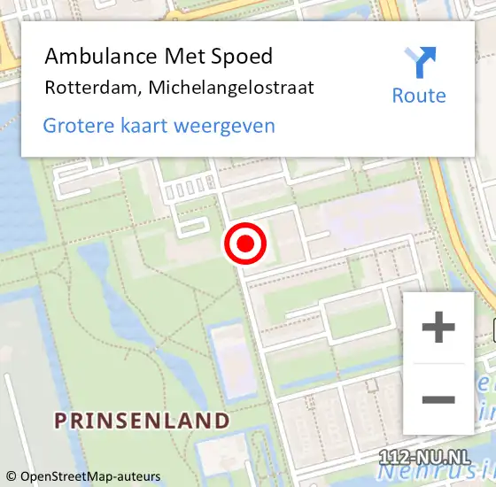 Locatie op kaart van de 112 melding: Ambulance Met Spoed Naar Rotterdam, Michelangelostraat op 12 oktober 2024 23:19