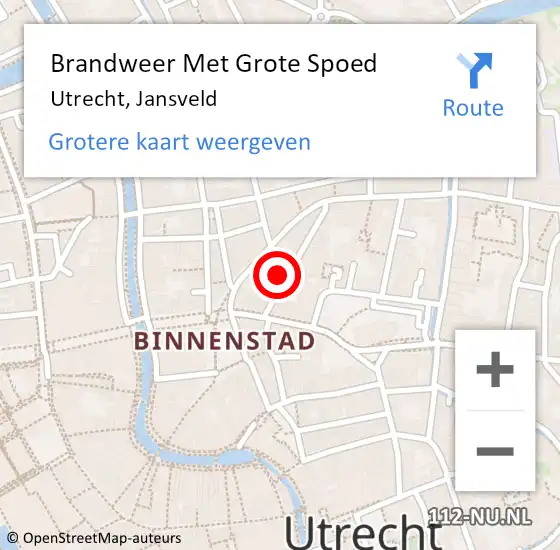 Locatie op kaart van de 112 melding: Brandweer Met Grote Spoed Naar Utrecht, Jansveld op 12 oktober 2024 23:30