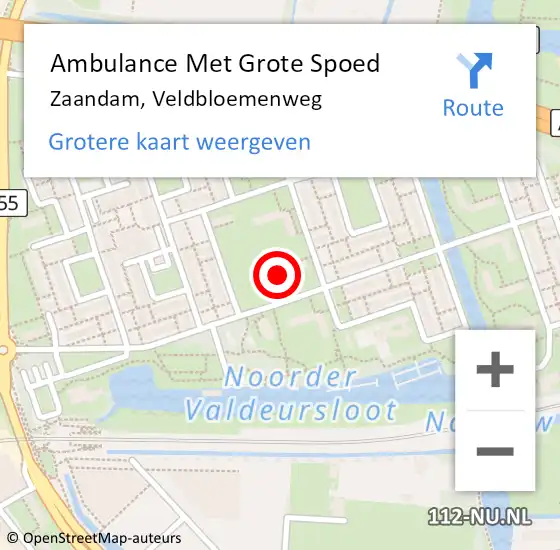 Locatie op kaart van de 112 melding: Ambulance Met Grote Spoed Naar Zaandam, Veldbloemenweg op 12 oktober 2024 23:51