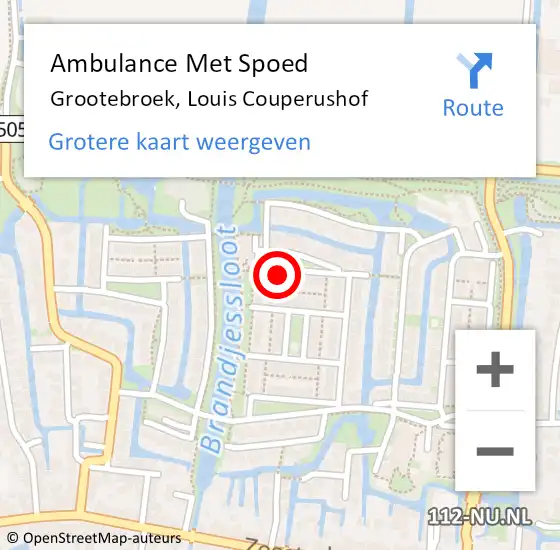 Locatie op kaart van de 112 melding: Ambulance Met Spoed Naar Grootebroek, Louis Couperushof op 13 oktober 2024 00:23