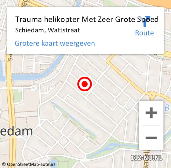 Locatie op kaart van de 112 melding: Trauma helikopter Met Zeer Grote Spoed Naar Schiedam, Wattstraat op 13 oktober 2024 00:24