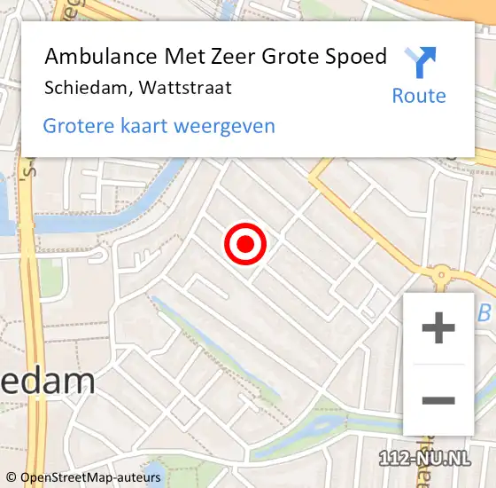 Locatie op kaart van de 112 melding: Ambulance Met Zeer Grote Spoed Naar Schiedam, Wattstraat op 13 oktober 2024 00:24