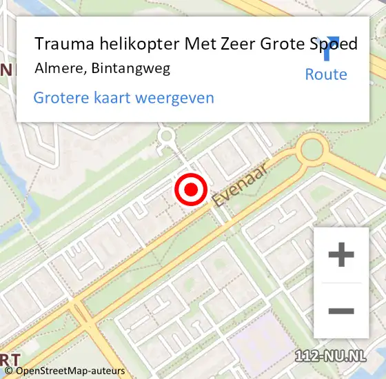 Locatie op kaart van de 112 melding: Trauma helikopter Met Zeer Grote Spoed Naar Almere, Bintangweg op 13 oktober 2024 00:31