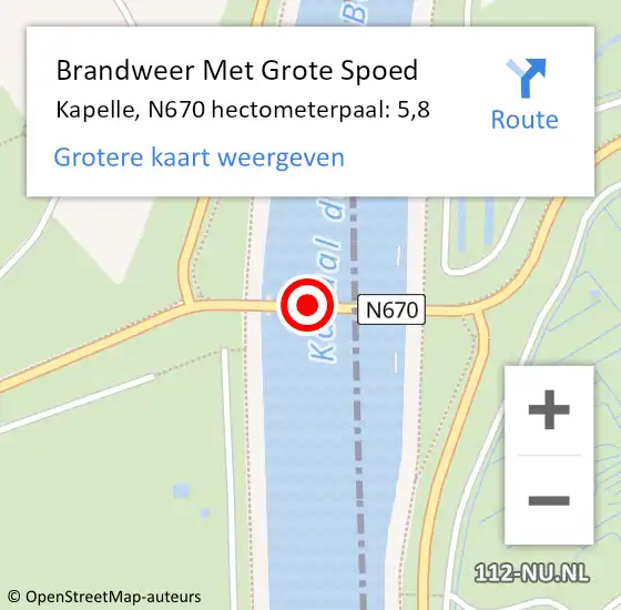 Locatie op kaart van de 112 melding: Brandweer Met Grote Spoed Naar Kapelle, N670 hectometerpaal: 5,8 op 13 oktober 2024 00:42