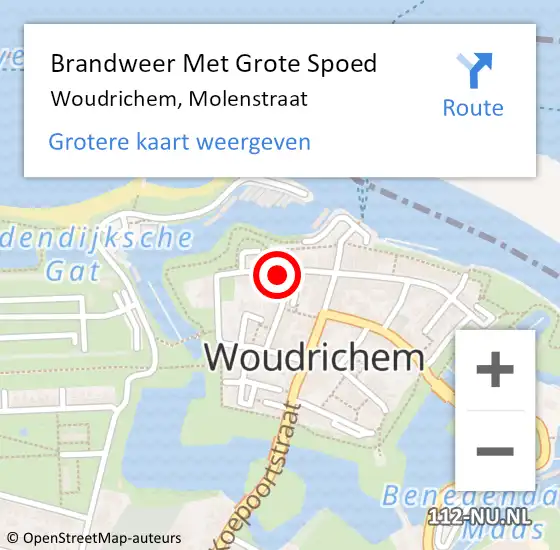 Locatie op kaart van de 112 melding: Brandweer Met Grote Spoed Naar Woudrichem, Molenstraat op 13 oktober 2024 00:52