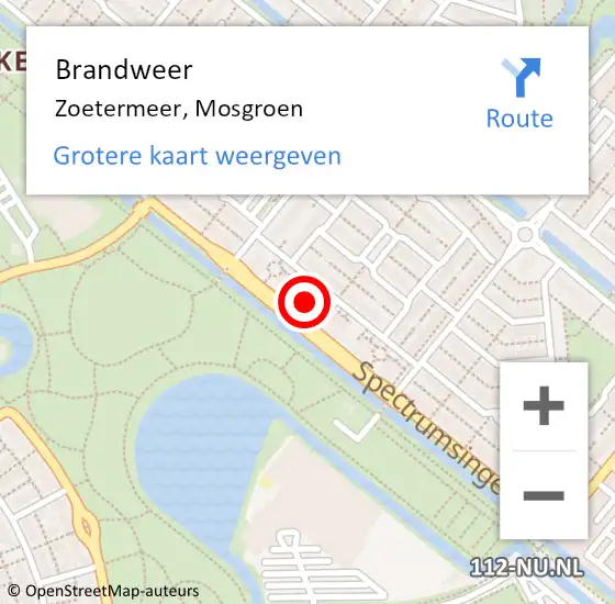 Locatie op kaart van de 112 melding: Brandweer Zoetermeer, Mosgroen op 13 oktober 2024 00:56