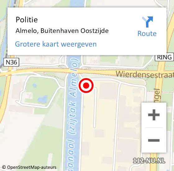 Locatie op kaart van de 112 melding: Politie Almelo, Buitenhaven Oostzijde op 13 oktober 2024 00:58