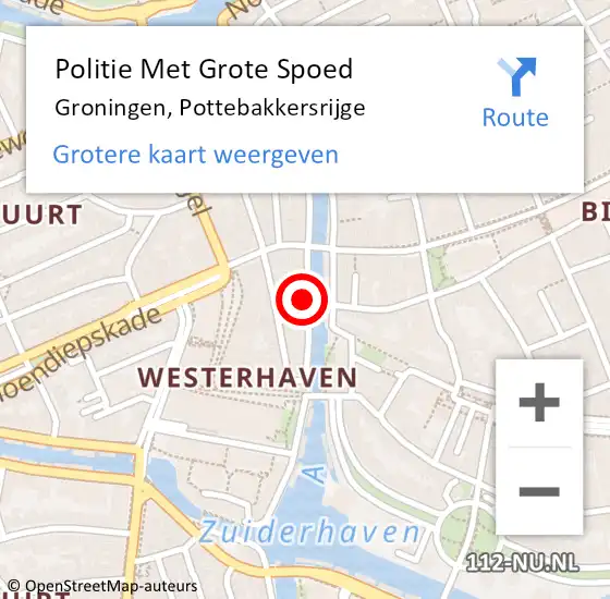 Locatie op kaart van de 112 melding: Politie Met Grote Spoed Naar Groningen, Pottebakkersrijge op 13 oktober 2024 01:11