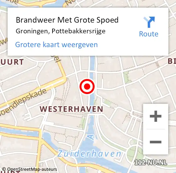 Locatie op kaart van de 112 melding: Brandweer Met Grote Spoed Naar Groningen, Pottebakkersrijge op 13 oktober 2024 01:11