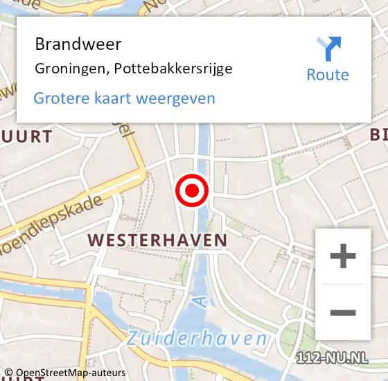 Locatie op kaart van de 112 melding: Brandweer Groningen, Pottebakkersrijge op 13 oktober 2024 01:14