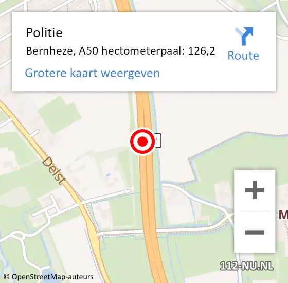 Locatie op kaart van de 112 melding: Politie Bernheze, A50 hectometerpaal: 126,2 op 13 oktober 2024 01:14