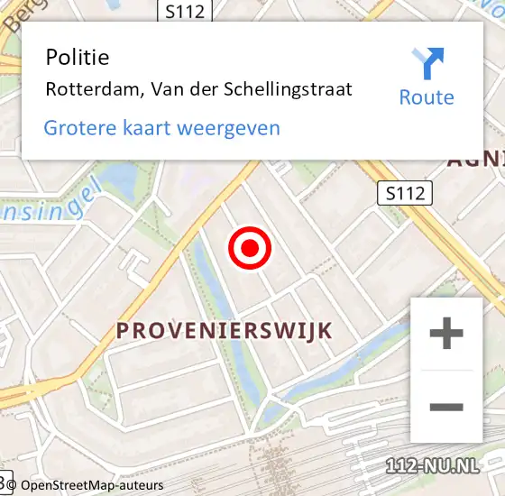 Locatie op kaart van de 112 melding: Politie Rotterdam, Van der Schellingstraat op 13 oktober 2024 01:18