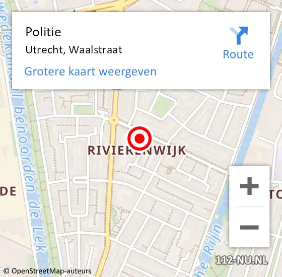 Locatie op kaart van de 112 melding: Politie Utrecht, Waalstraat op 13 oktober 2024 01:40