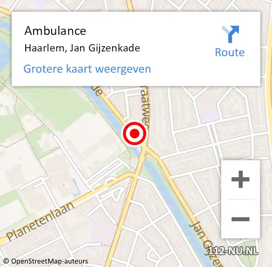 Locatie op kaart van de 112 melding: Ambulance Haarlem, Jan Gijzenkade op 13 oktober 2024 01:49