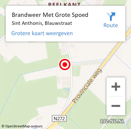 Locatie op kaart van de 112 melding: Brandweer Met Grote Spoed Naar Sint Anthonis, Blauwstraat op 13 oktober 2024 02:13