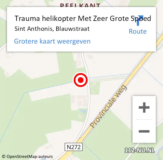 Locatie op kaart van de 112 melding: Trauma helikopter Met Zeer Grote Spoed Naar Sint Anthonis, Blauwstraat op 13 oktober 2024 02:20