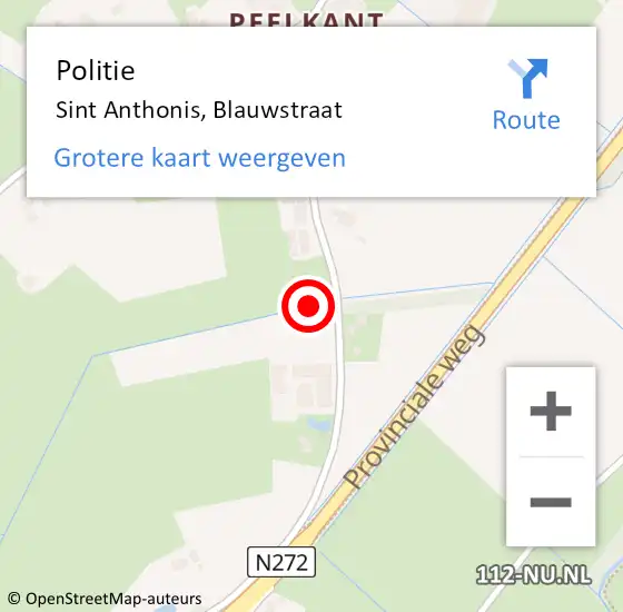 Locatie op kaart van de 112 melding: Politie Sint Anthonis, Blauwstraat op 13 oktober 2024 02:31