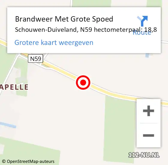 Locatie op kaart van de 112 melding: Brandweer Met Grote Spoed Naar Schouwen-Duiveland, N59 hectometerpaal: 18,8 op 13 oktober 2024 02:49