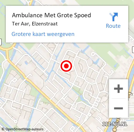 Locatie op kaart van de 112 melding: Ambulance Met Grote Spoed Naar Ter Aar, Elzenstraat op 13 oktober 2024 02:54