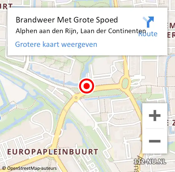 Locatie op kaart van de 112 melding: Brandweer Met Grote Spoed Naar Alphen aan den Rijn, Laan der Continenten op 13 oktober 2024 03:28