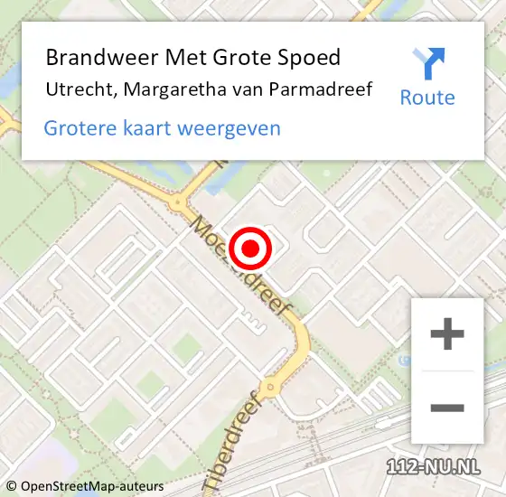 Locatie op kaart van de 112 melding: Brandweer Met Grote Spoed Naar Utrecht, Margaretha van Parmadreef op 13 oktober 2024 03:59