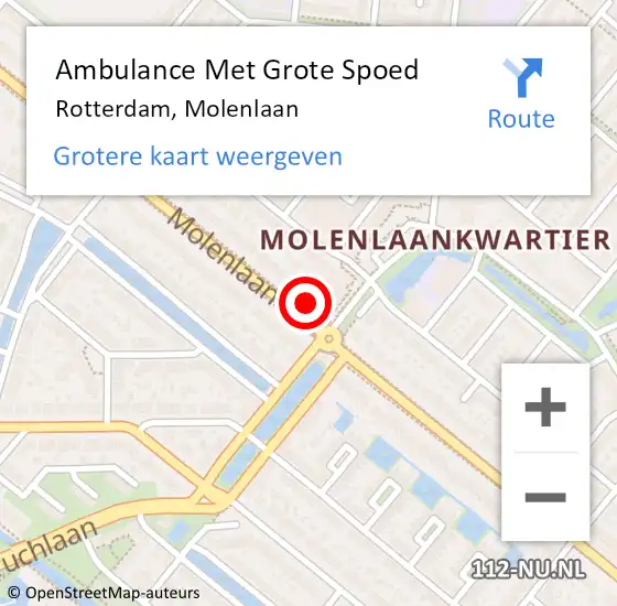 Locatie op kaart van de 112 melding: Ambulance Met Grote Spoed Naar Rotterdam, Molenlaan op 13 oktober 2024 04:15