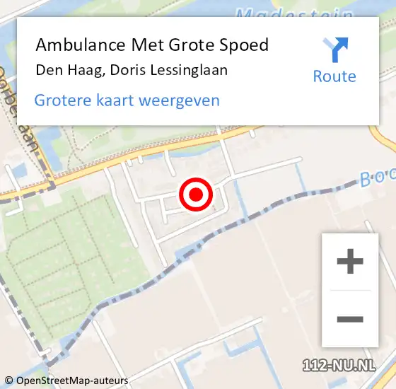 Locatie op kaart van de 112 melding: Ambulance Met Grote Spoed Naar Den Haag, Doris Lessinglaan op 13 oktober 2024 04:30