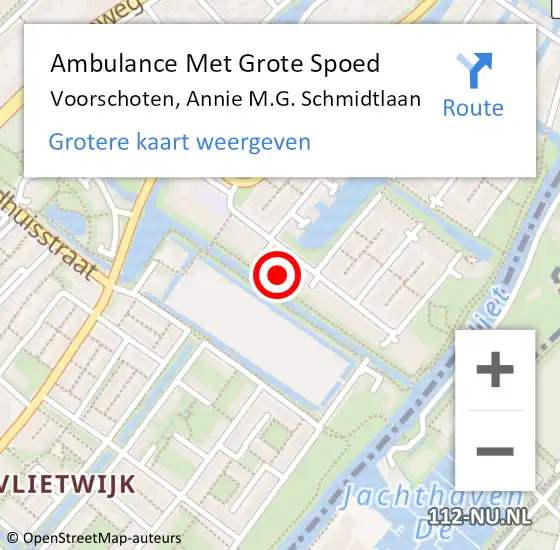 Locatie op kaart van de 112 melding: Ambulance Met Grote Spoed Naar Voorschoten, Annie M.G. Schmidtlaan op 13 oktober 2024 04:46