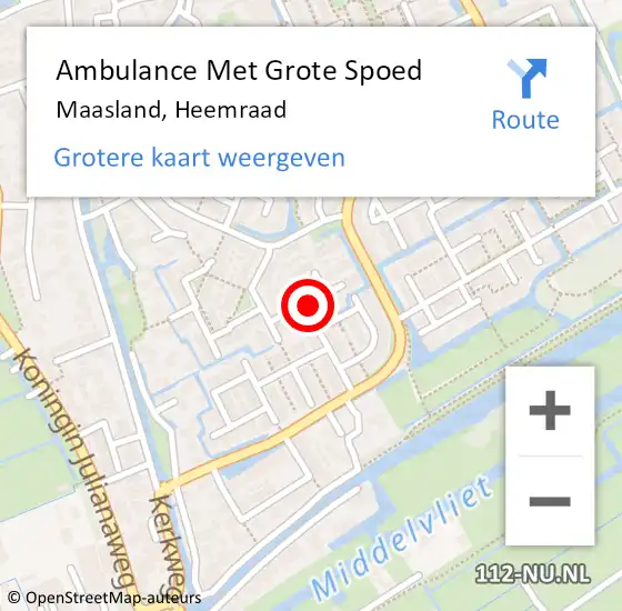 Locatie op kaart van de 112 melding: Ambulance Met Grote Spoed Naar Maasland, Heemraad op 13 oktober 2024 04:54