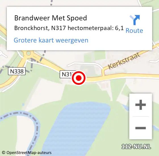 Locatie op kaart van de 112 melding: Brandweer Met Spoed Naar Bronckhorst, N317 hectometerpaal: 6,1 op 13 oktober 2024 05:00