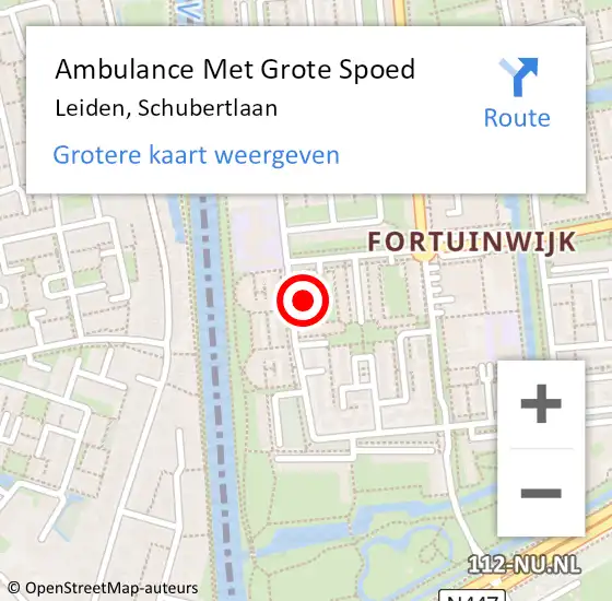 Locatie op kaart van de 112 melding: Ambulance Met Grote Spoed Naar Leiden, Schubertlaan op 13 oktober 2024 06:51