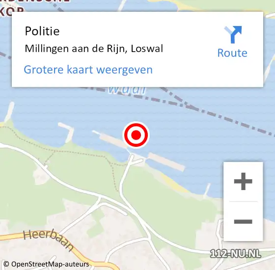 Locatie op kaart van de 112 melding: Politie Millingen aan de Rijn, Loswal op 13 oktober 2024 07:57