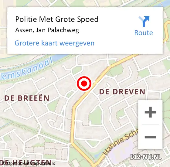 Locatie op kaart van de 112 melding: Politie Met Grote Spoed Naar Assen, Jan Palachweg op 13 oktober 2024 08:46