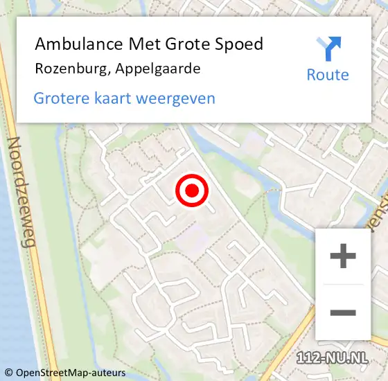 Locatie op kaart van de 112 melding: Ambulance Met Grote Spoed Naar Rozenburg, Appelgaarde op 13 oktober 2024 09:05