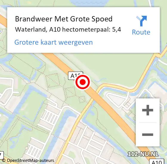 Locatie op kaart van de 112 melding: Brandweer Met Grote Spoed Naar Waterland, A10 hectometerpaal: 5,4 op 13 oktober 2024 09:19