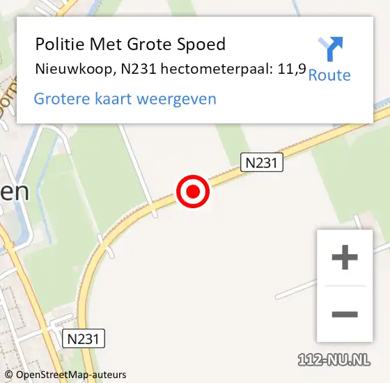 Locatie op kaart van de 112 melding: Politie Met Grote Spoed Naar Nieuwkoop, N231 hectometerpaal: 11,9 op 13 oktober 2024 10:07