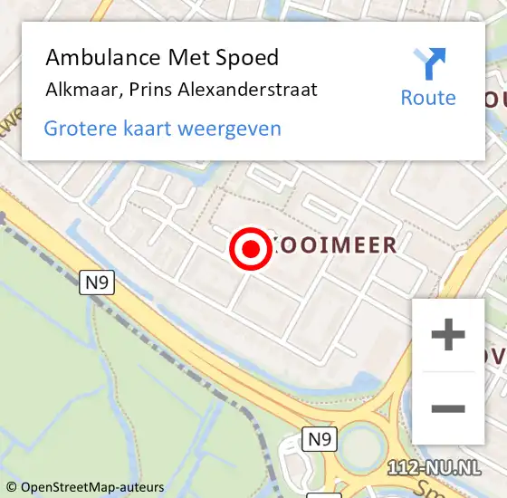 Locatie op kaart van de 112 melding: Ambulance Met Spoed Naar Alkmaar, Prins Alexanderstraat op 13 oktober 2024 10:29