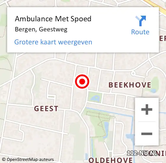 Locatie op kaart van de 112 melding: Ambulance Met Spoed Naar Bergen, Geestweg op 13 oktober 2024 10:37