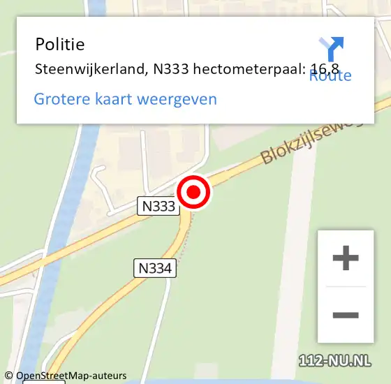 Locatie op kaart van de 112 melding: Politie Steenwijkerland, N333 hectometerpaal: 16,8 op 13 oktober 2024 10:40