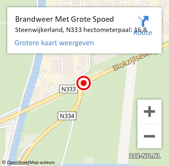 Locatie op kaart van de 112 melding: Brandweer Met Grote Spoed Naar Steenwijkerland, N333 hectometerpaal: 16,8 op 13 oktober 2024 10:44