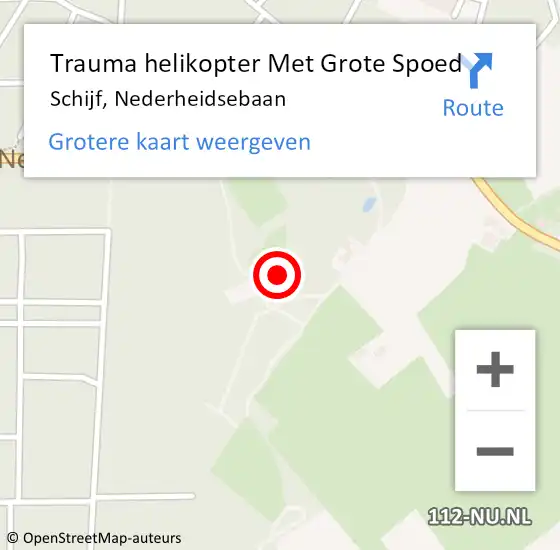 Locatie op kaart van de 112 melding: Trauma helikopter Met Grote Spoed Naar Schijf, Nederheidsebaan op 13 oktober 2024 10:52