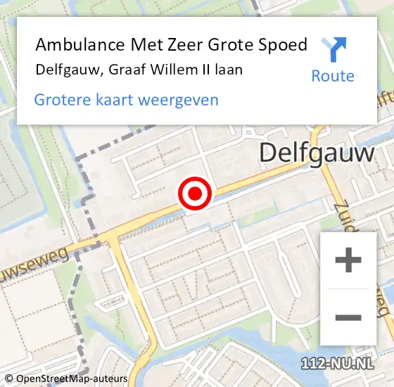 Locatie op kaart van de 112 melding: Ambulance Met Zeer Grote Spoed Naar Delfgauw, Graaf Willem II laan op 13 oktober 2024 11:01