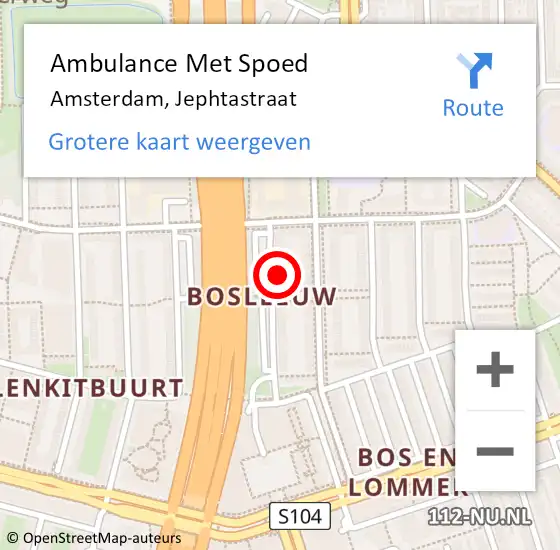 Locatie op kaart van de 112 melding: Ambulance Met Spoed Naar Amsterdam, Jephtastraat op 13 oktober 2024 11:01