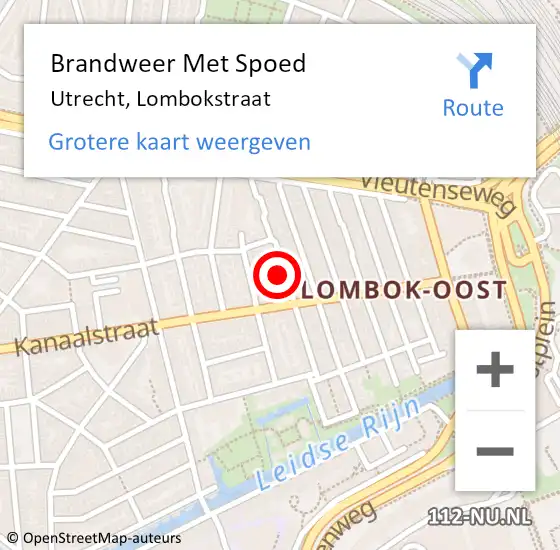 Locatie op kaart van de 112 melding: Brandweer Met Spoed Naar Utrecht, Lombokstraat op 13 oktober 2024 11:13