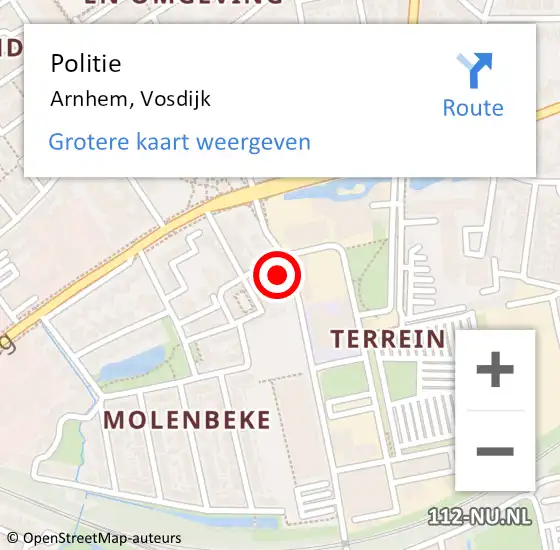 Locatie op kaart van de 112 melding: Politie Arnhem, Vosdijk op 13 oktober 2024 11:39