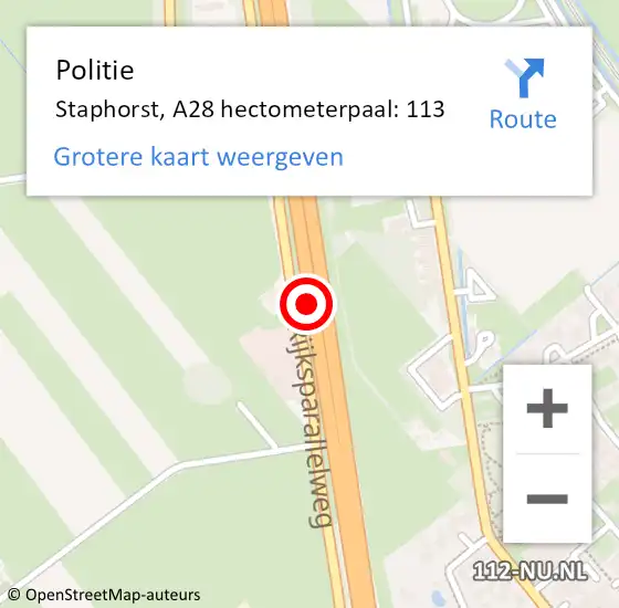 Locatie op kaart van de 112 melding: Politie Staphorst, A28 hectometerpaal: 113 op 13 oktober 2024 11:41