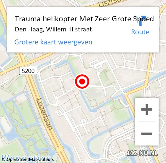 Locatie op kaart van de 112 melding: Trauma helikopter Met Zeer Grote Spoed Naar Den Haag, Willem III straat op 13 oktober 2024 12:05