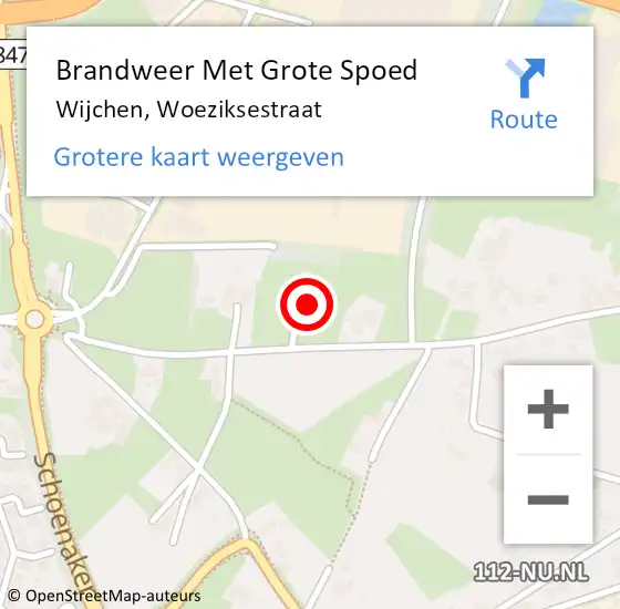 Locatie op kaart van de 112 melding: Brandweer Met Grote Spoed Naar Wijchen, Woeziksestraat op 13 oktober 2024 12:40