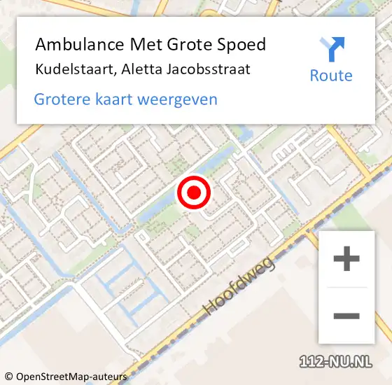 Locatie op kaart van de 112 melding: Ambulance Met Grote Spoed Naar Kudelstaart, Aletta Jacobsstraat op 13 oktober 2024 13:18